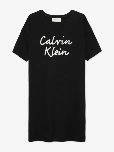 Calvin Klein Kids' Girls Script Logo T-shirt Dress In Black
