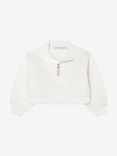 Calvin Klein Kids'  Girls Sherpa Fleece Half Zip Sweatshirt In Ivory