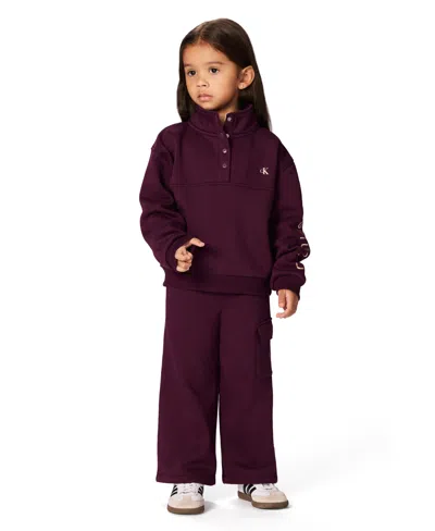 Calvin Klein Babies' Girls Toddler 2t-4t 2-piece Long-sleeve Sweatshirt And Pants Set In Burgundy