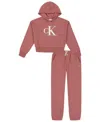Calvin Klein Girls Toddler 2t-4t Long-sleeve Hoodie And Fleece Pants, 2-piece Set In Pink