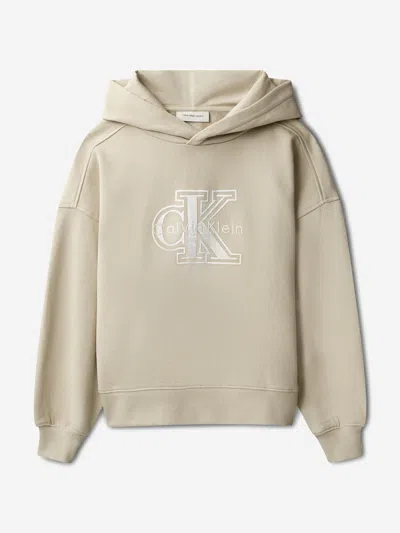 Calvin Klein Kids'  Girls Velvet Monologo Hoodie In Neutral