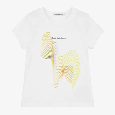 Calvin Klein Kids' Girls White Cotton Graphic Print T-shirt