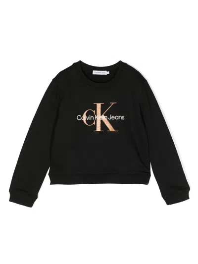 Calvin Klein Kids' Glitter Logo-print Sweatshirt In Black