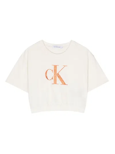 Calvin Klein Kids' Girls Ivory Cotton Cropped T-shirt