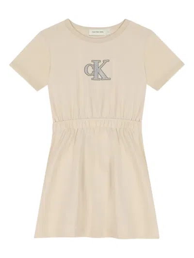 Calvin Klein Glittery-logo Dress In Neutral