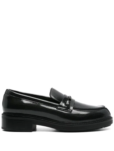 Calvin Klein Glossy Leather Loafers With Classic Penny Strap In Black