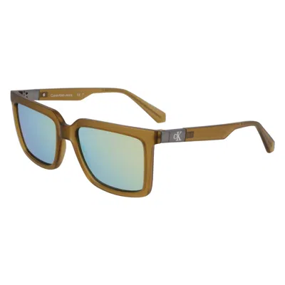 Calvin Klein Gold Mirror Square Unisex Sunglasses Ckj23659s 309 55 In Green