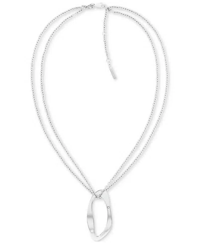 Calvin Klein Gold-plated Stainless Steel Pave Sculptural Pendant Necklace, 18" + 2" Extender In Silver