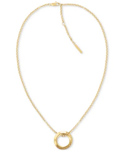 CALVIN KLEIN GOLD-TONE STAINLESS STEEL TWIST RING PENDANT NECKLACE, 16" + 2" EXTENDER