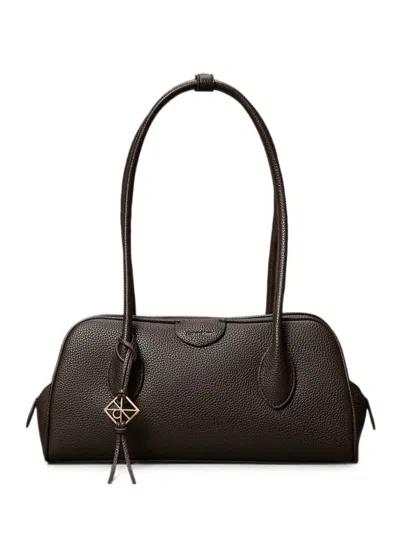 Calvin Klein Grained-leather Logo-charm Shoulder Bag In Brown