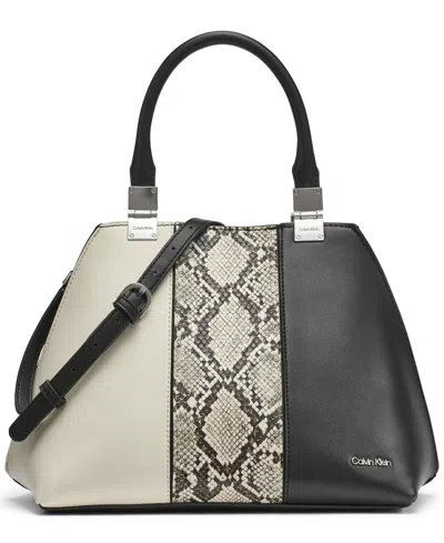 Calvin Klein Granite Convertible Multicolor Snake Satchel In Black