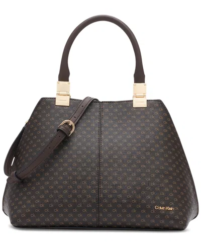Calvin Klein Granite Signature Convertible Satchel With Magnetic Snap In Brown Khaki