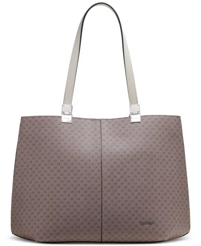 Calvin Klein Granite Signature Triple Compartment Tote With Magnetic Snap In Taupe White