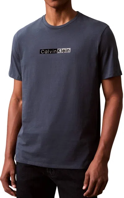 Calvin Klein Graphic Split Logo Crew Neck T-shirt In Ink In Blue