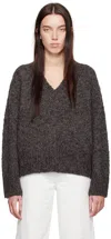 Calvin Klein Gray Halo Oversized V-neck Sweater In Black Olive Htr