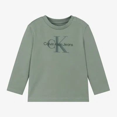 Calvin Klein Babies' Green Cotton Jersey Top In Gray