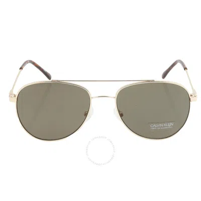 Calvin Klein Green Pilot Unisex Sunglasses Ck20120s 717 55 In Gold / Green