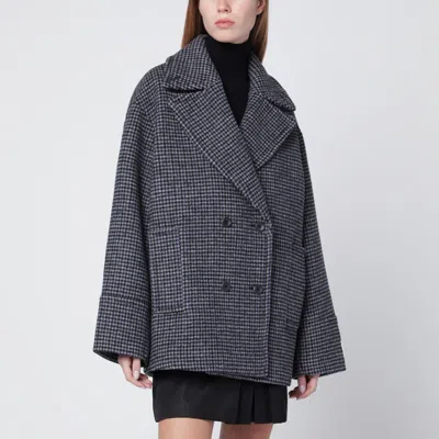CALVIN KLEIN CALVIN KLEIN GREY DOUBLE-BREASTED HOUNDSTOOTH COAT