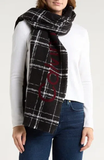 Calvin Klein Grid Weave Blanket Scarf In Black