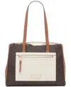 Calvin Klein Hadley Signature Colorblocked Triple Compartment Tote In Brown