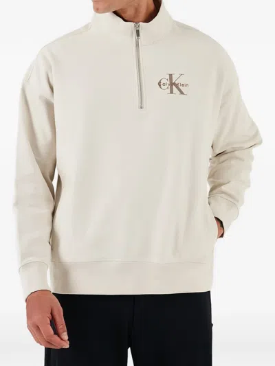 Calvin Klein Half-zip Sweatshirt In White