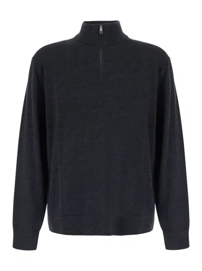 Calvin Klein Half-zip Merino Wool Sweater In Black