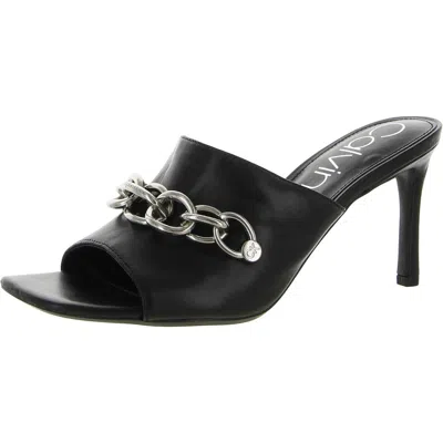 Calvin Klein Halima Womens Chain Peep-toe Mules In Black