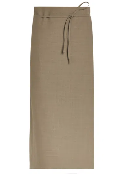 Calvin Klein Hallie Wool Midi Wrap Skirt In Gray