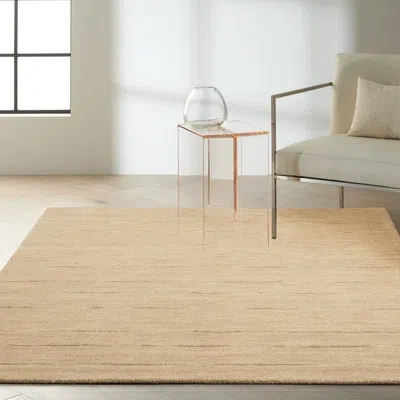Calvin Klein Halo Striped Handmade Wool Beige Area Rug