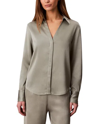 Calvin Klein Hammered Satin Fitted Shirt In Gray