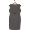Calvin Klein Hardware Belt Houndstooth Ponte Sheath Dress In Gray