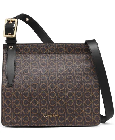 Calvin Klein Havana Flap Signature Small Messenger Bag In Brown Khk,blk