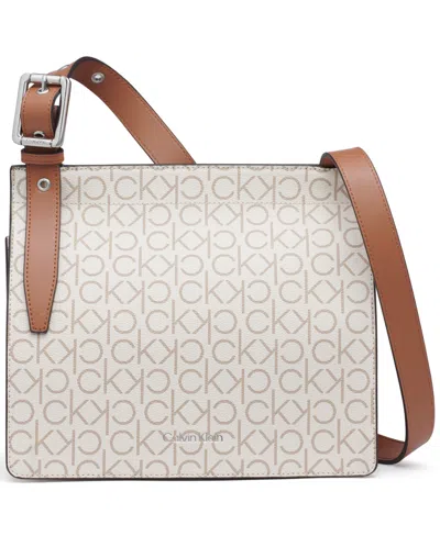 Calvin Klein Havana Flap Signature Small Messenger Bag In Van Khk,caramel