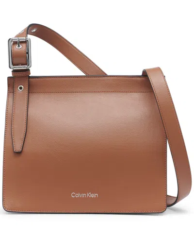 Calvin Klein Havana Flap Signature Small Messenger Bag In Caramel