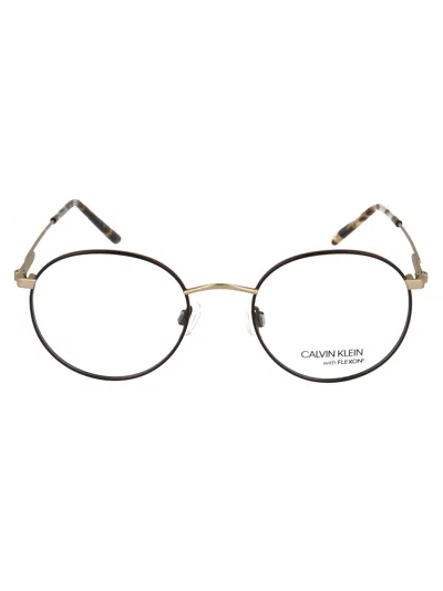 Calvin Klein Havana Metal Optical Glasses In Transparent