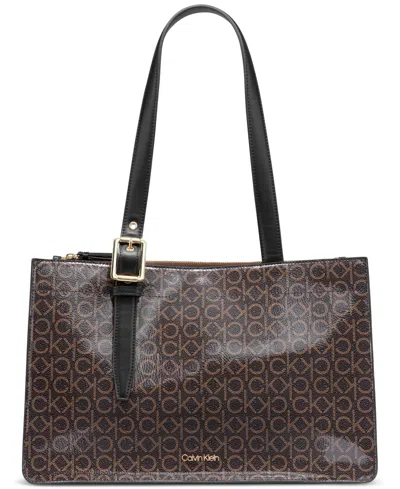 Calvin Klein Havana Signature Tote In Brown Khk