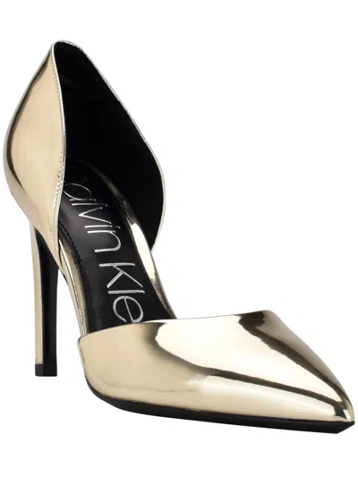 Calvin Klein Hayden Womens Faux Leather Pointed Toe Pumps In Gold