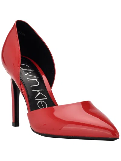 Calvin Klein Hayden Womens Faux Leather Pointed Toe Pumps In Red