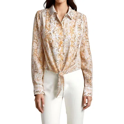 Calvin Klein Hi-low Side Tie Womens Printed Chiffon Blouse