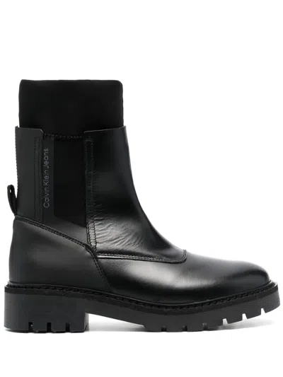 Calvin Klein High-ankle Leather Chelsea Boots In Schwarz