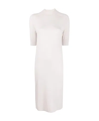 Calvin Klein High Neck Ribbed Knit Midi Dress In White