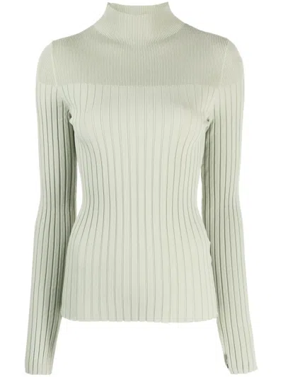 Calvin Klein High-neck Ribbed-knit Top In Green