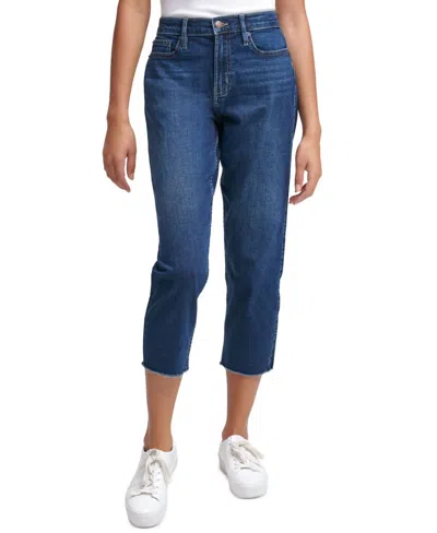 Calvin Klein High Rise Cropped Straight Leg Jeans In Saratoga In Blue
