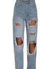 Calvin Klein High Rise Distressed Jeans In Light Wash In Blue