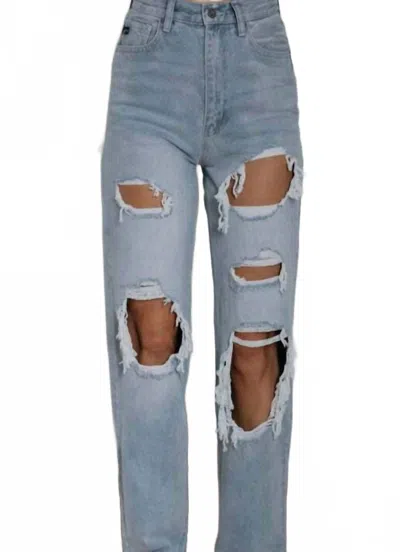 Calvin Klein High Rise Distressed Jeans In Light Wash In Blue