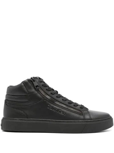 Calvin Klein High Top Lace Up Booties In Black