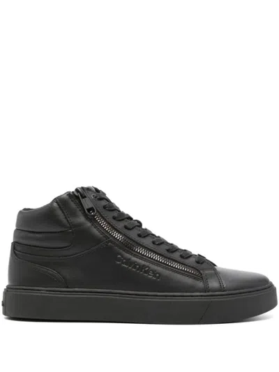 Calvin Klein High Top Lace Up Booties In Black