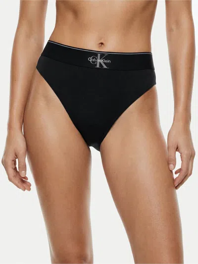 Calvin Klein Womens Black Graphic Monogram Stretch Microfibre Thong