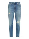 Calvin Klein High-waisted Mom Fit Jeans With Tapered Leg And Distressed Detailing In Blue