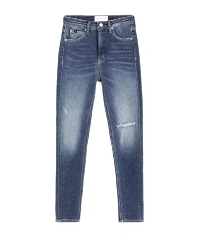 Calvin Klein High-waisted Nine-quarter Jeans In Vintage Dark Blue